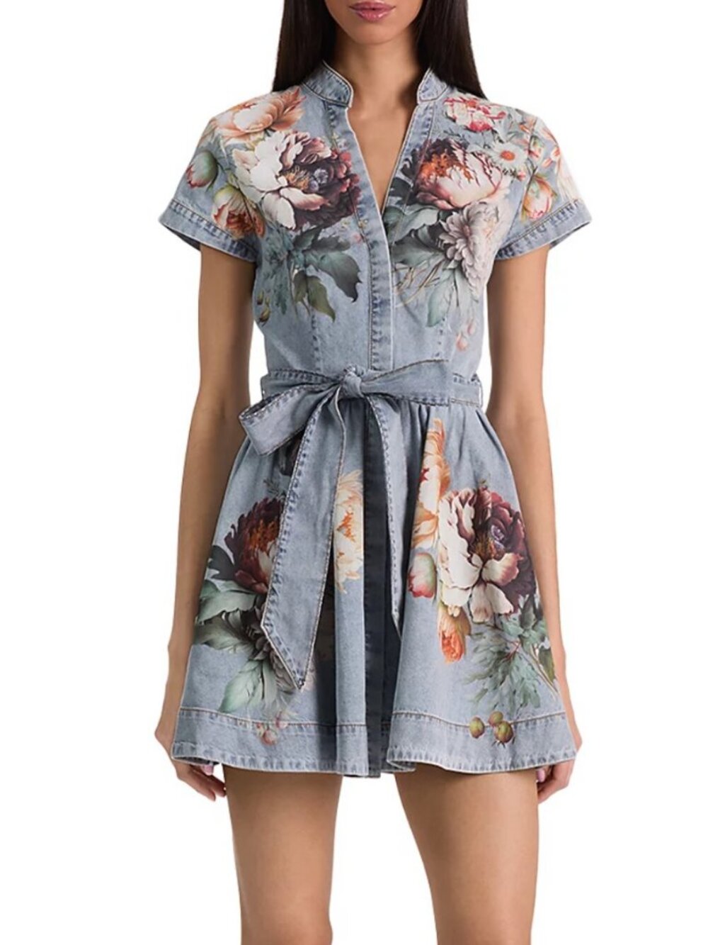 Alice and Olivia Lucy Denim Mini Shirt Dress - Picture 1 of 5
